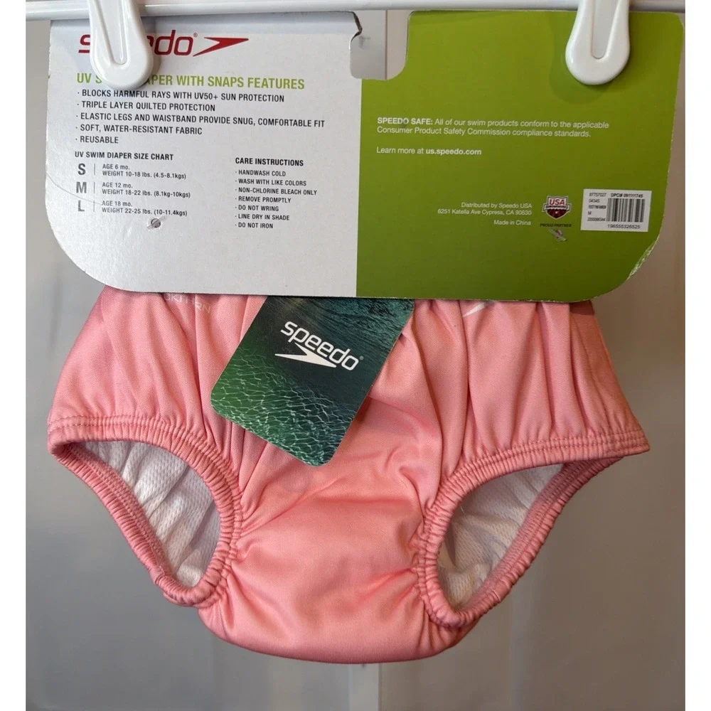 Speedo UV Swim Diaper with Snaps Pink Triple Layer Protection Size M (18-22lbs)